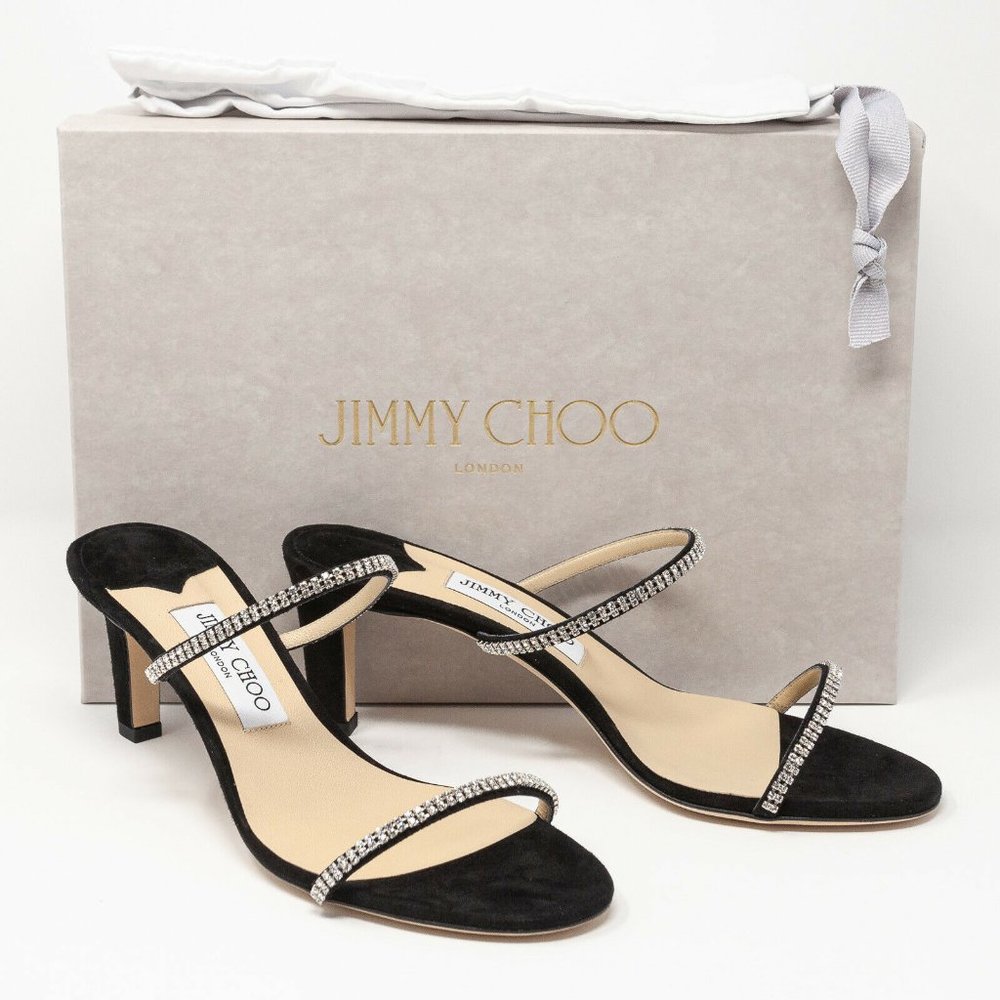Jimmy Choo Brea 65 Black Suede Crystal Heels Size 39 EU (9 US)